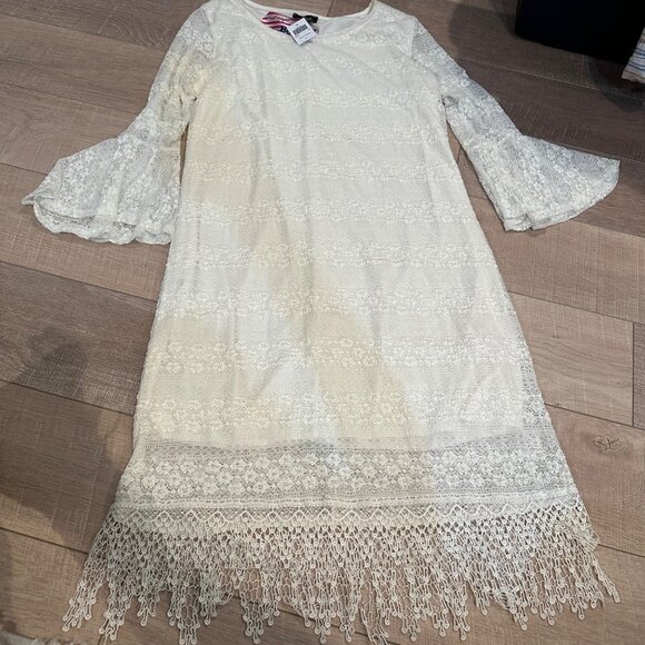 CAL STYLE WOMENS XL BOHO LACE VINTAGE STYLE DRESS NEW OFF WHITE - Picture 1 of 9